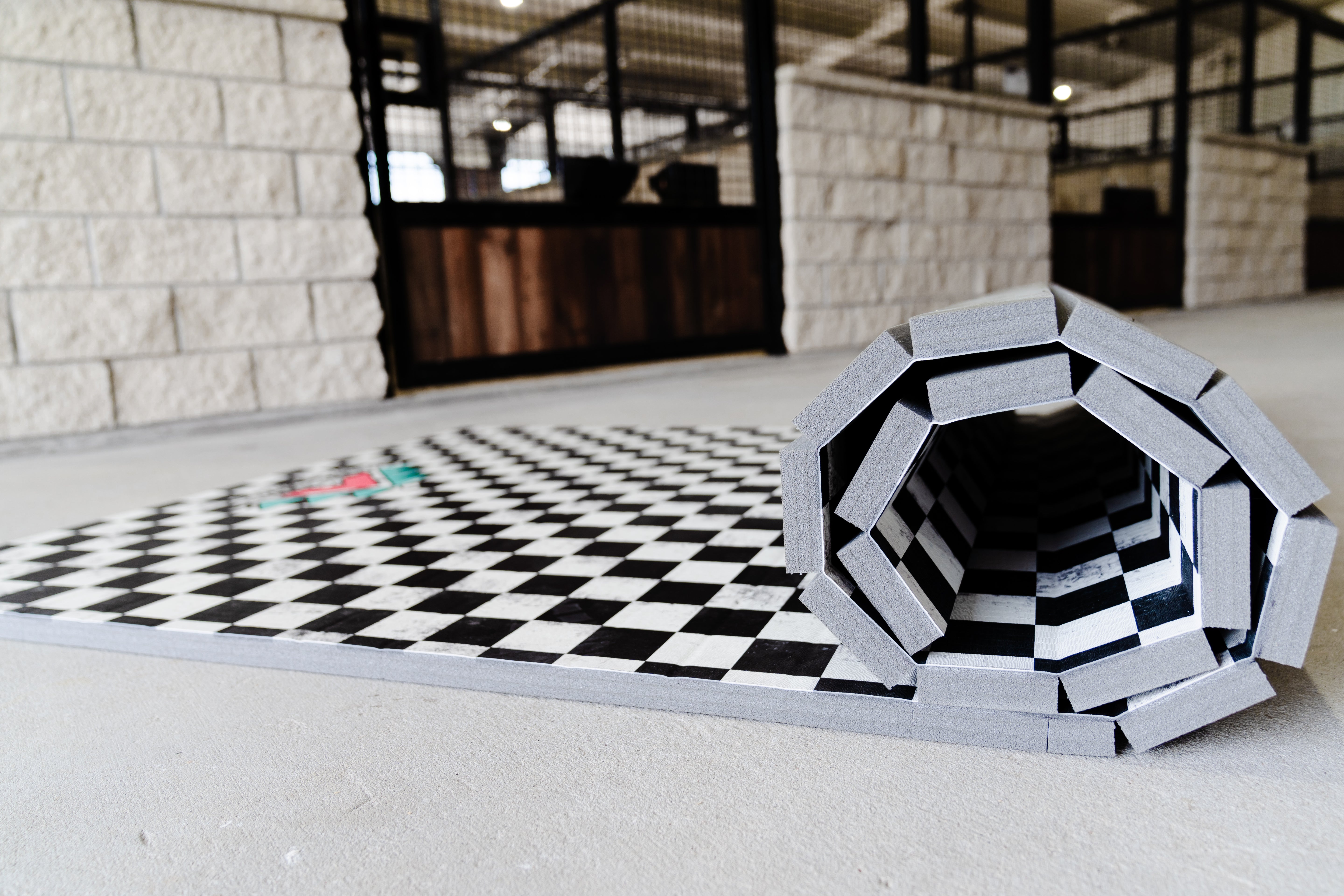 Checkered Design 5x10 Portable Stall Mat – Lightweight Roll-Up Mat for Horse Stalls, Events, and Trailers