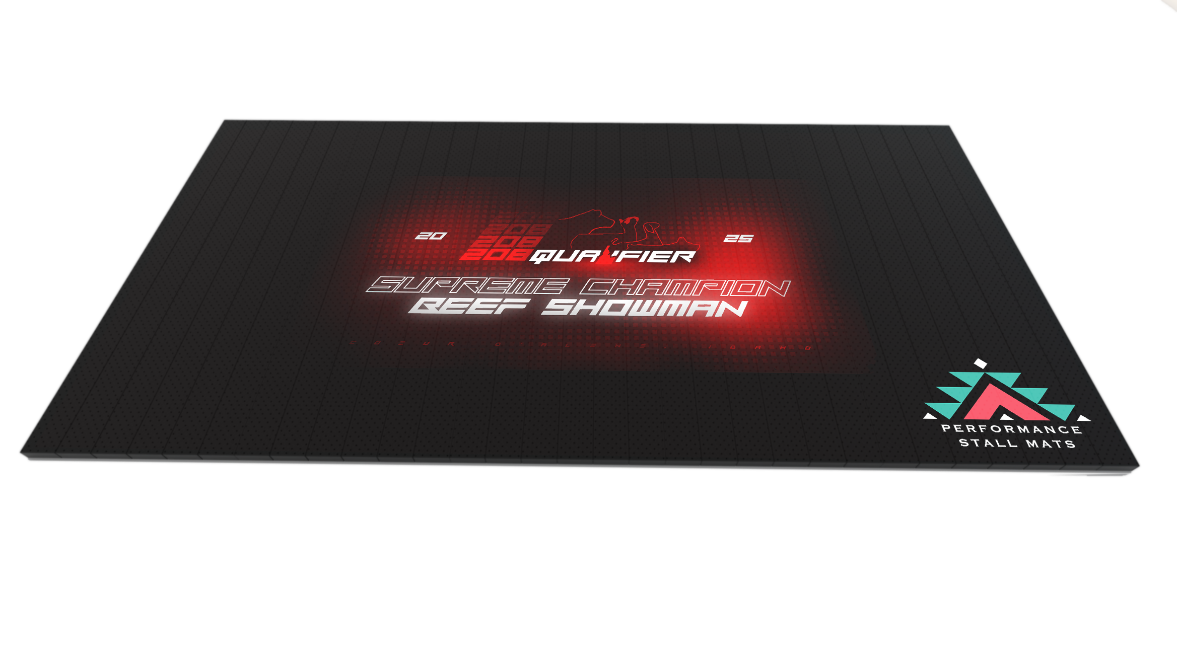 Custom 5x10 Portable Stall Mat Black – Personalized logo roll‑up mat for horse stalls, trailers, events