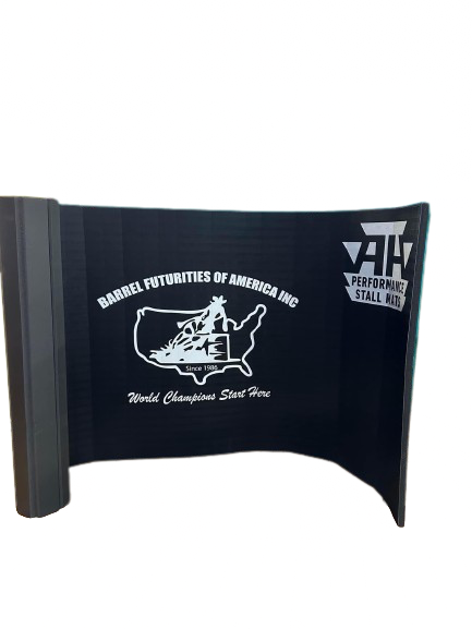 Custom 5x10 Portable Stall Mat Black – Personalized logo roll‑up mat for horse stalls, trailers, events